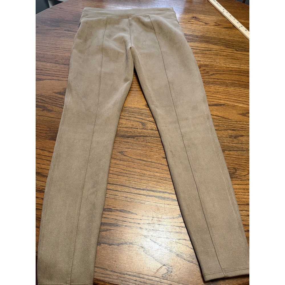 Spanx Faux Suede Leggings Camel Tan High Waisted Seamed Front Size Medium 20380R - Picture 6 of 7